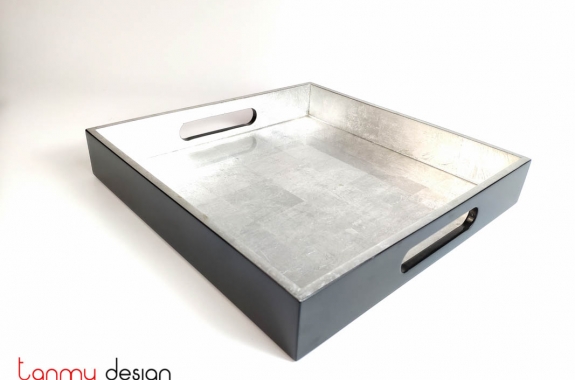 Square lacquer tray with plain silver  25cm